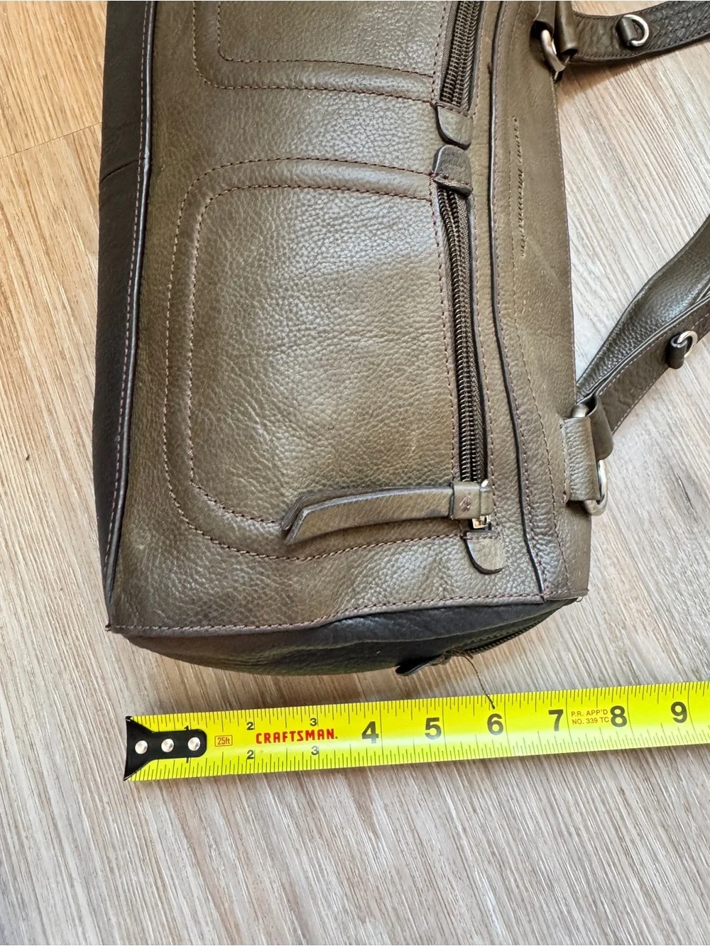 Stone Mountain Leather Shoulder Bag Olive green Multi Pocket Zip Satchel Purse